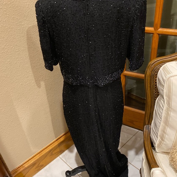 Vintage BRILLIANTE 100% SILK Beaded Cocktail Gown With Attached Jacket  size PXL - Picture 5 of 10